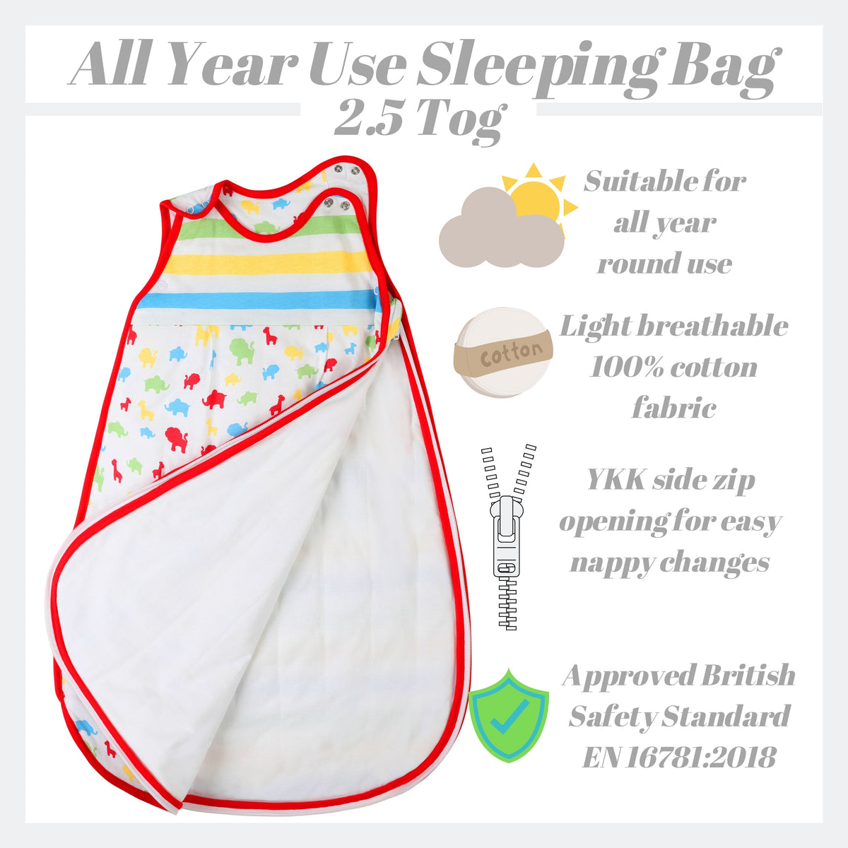 Snoozebag Toddler Sleeping Bag Jungle Fun 36 Years 2.5 Tog