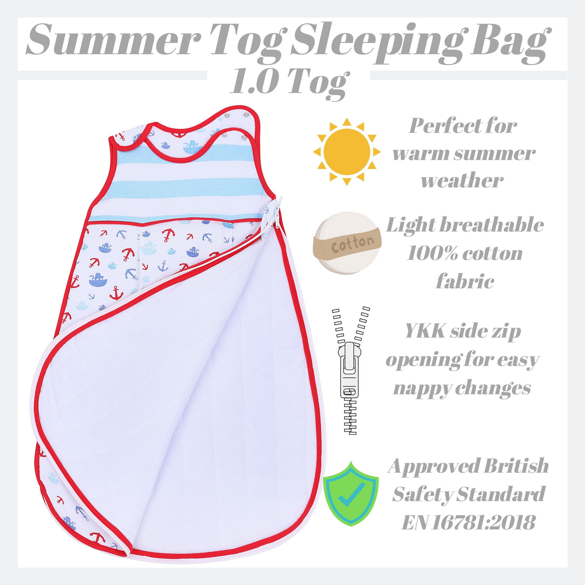 Snoozebag Baby Sleeping Bag Boats Anchors Summer Tog