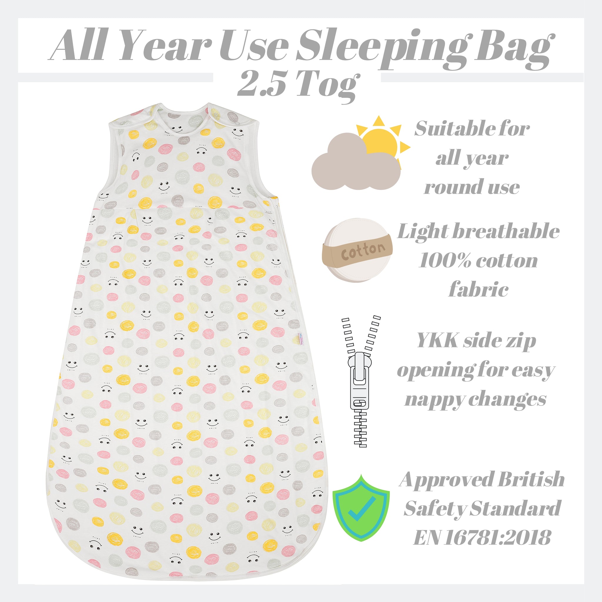 Snoozebag Toddler Sleeping Bag Smiles & Swirls 3-6 Years - 2.5 Tog