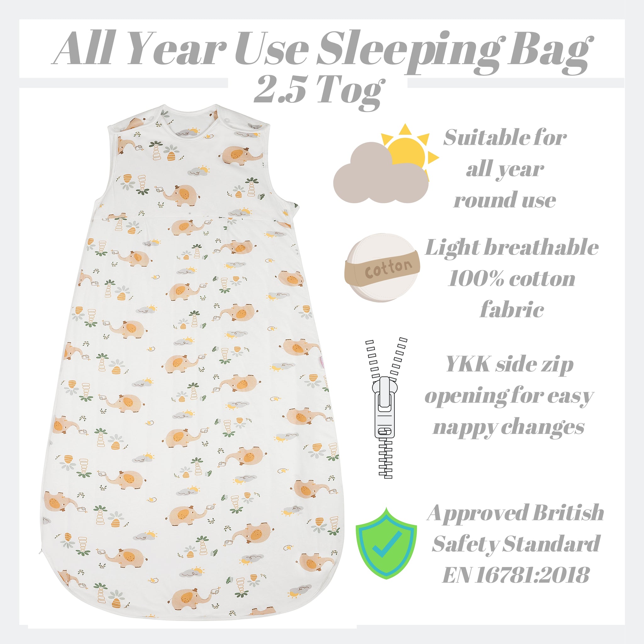 Snoozebag Toddler Sleeping Bag Elephant Top Hat 3-6 Years - 2.5 Tog