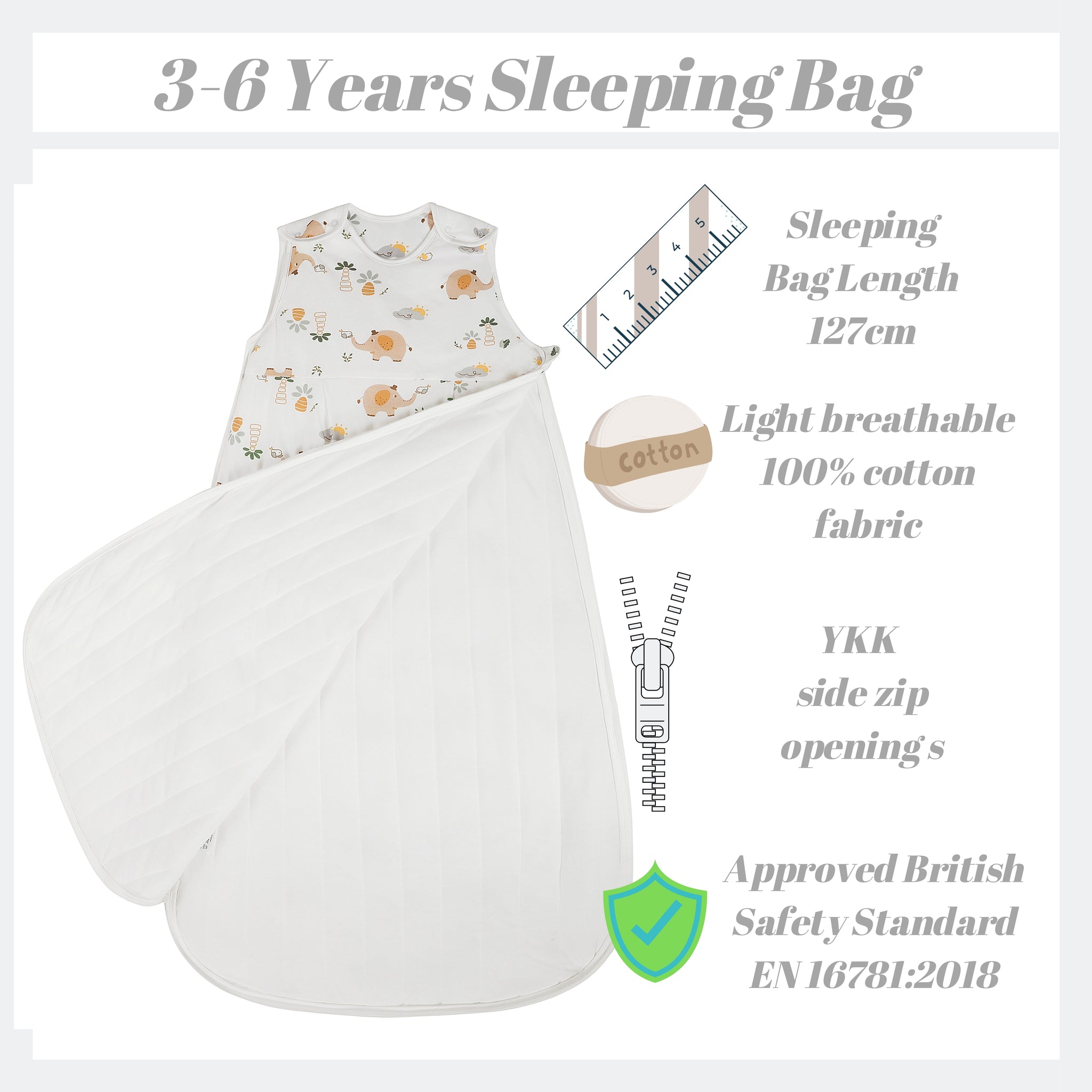 Snoozebag Toddler Sleeping Bag Elephant Top Hat 3-6 Years - 2.5 Tog