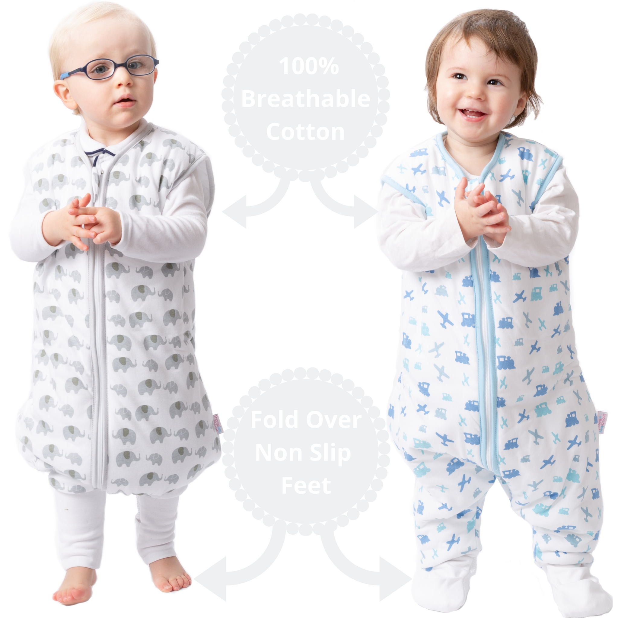 Snoozebag With Feet - Baby Sleeping Bag With Non Slip Feet 18-24 Months 2.5 Tog - Elephant Love