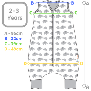 Snoozebag With Feet - Baby Sleeping Bag With Non Slip Feet 2-3 Years 2.5 Tog - Elephant Love