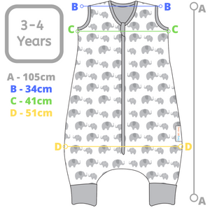 Snoozebag With Feet - Baby Sleeping Bag With Non Slip Feet 3-4 Years 2.5 Tog - Elephant Love