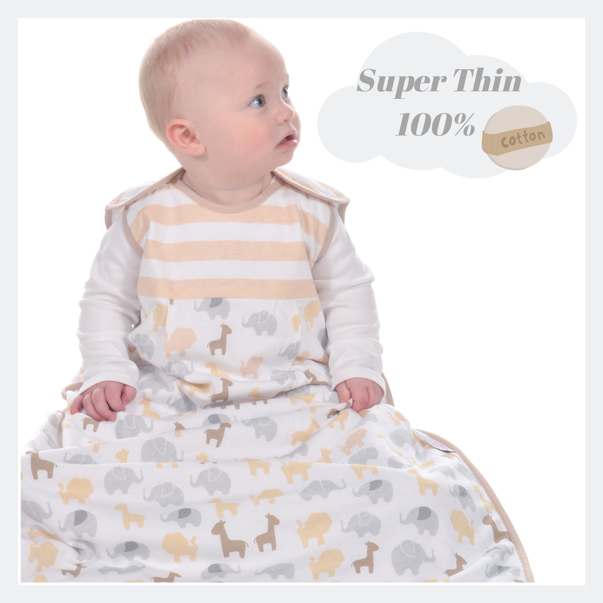 Snoozebag Baby Sleeping Bag Jungle Fun Greys 6-18 Months - Summer 0.5 Tog