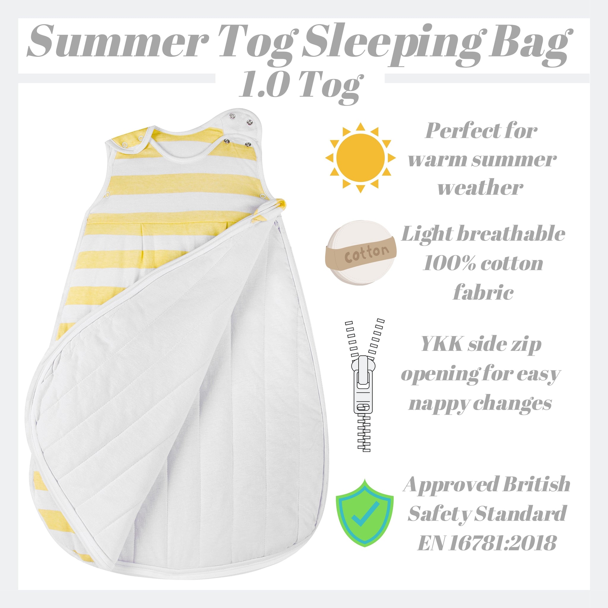 Snoozebag Baby Sleeping Bag Lemon Stripe 0-6 Months - 1.0 Tog