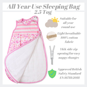 Snoozebag Baby Sleeping Bag Butterflies & Hearts 0-6 Months - 2.5 Tog