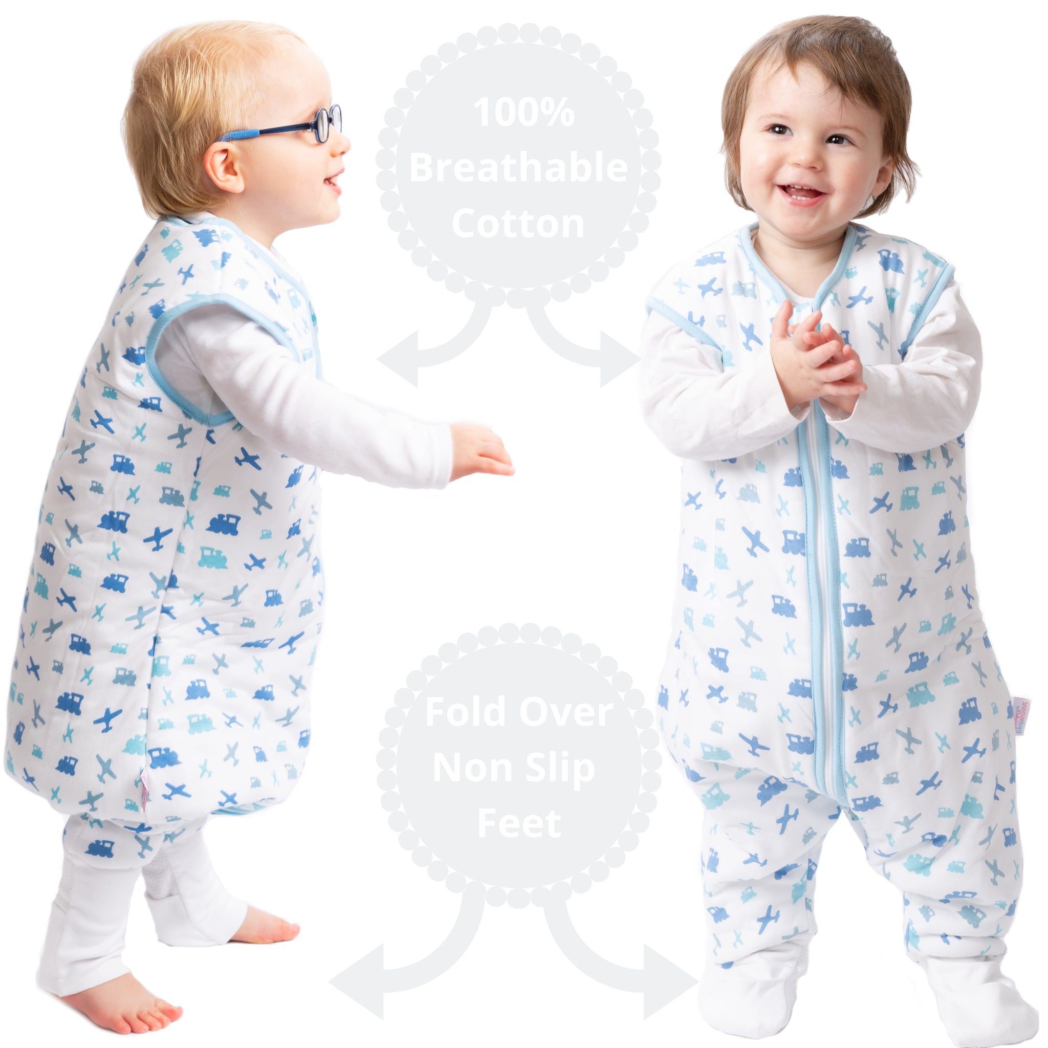 Snoozebag With Feet - Toddler Sleeping Bag With Non Slip Feet 2-3 Years 2.5 Tog - Planes & Trains