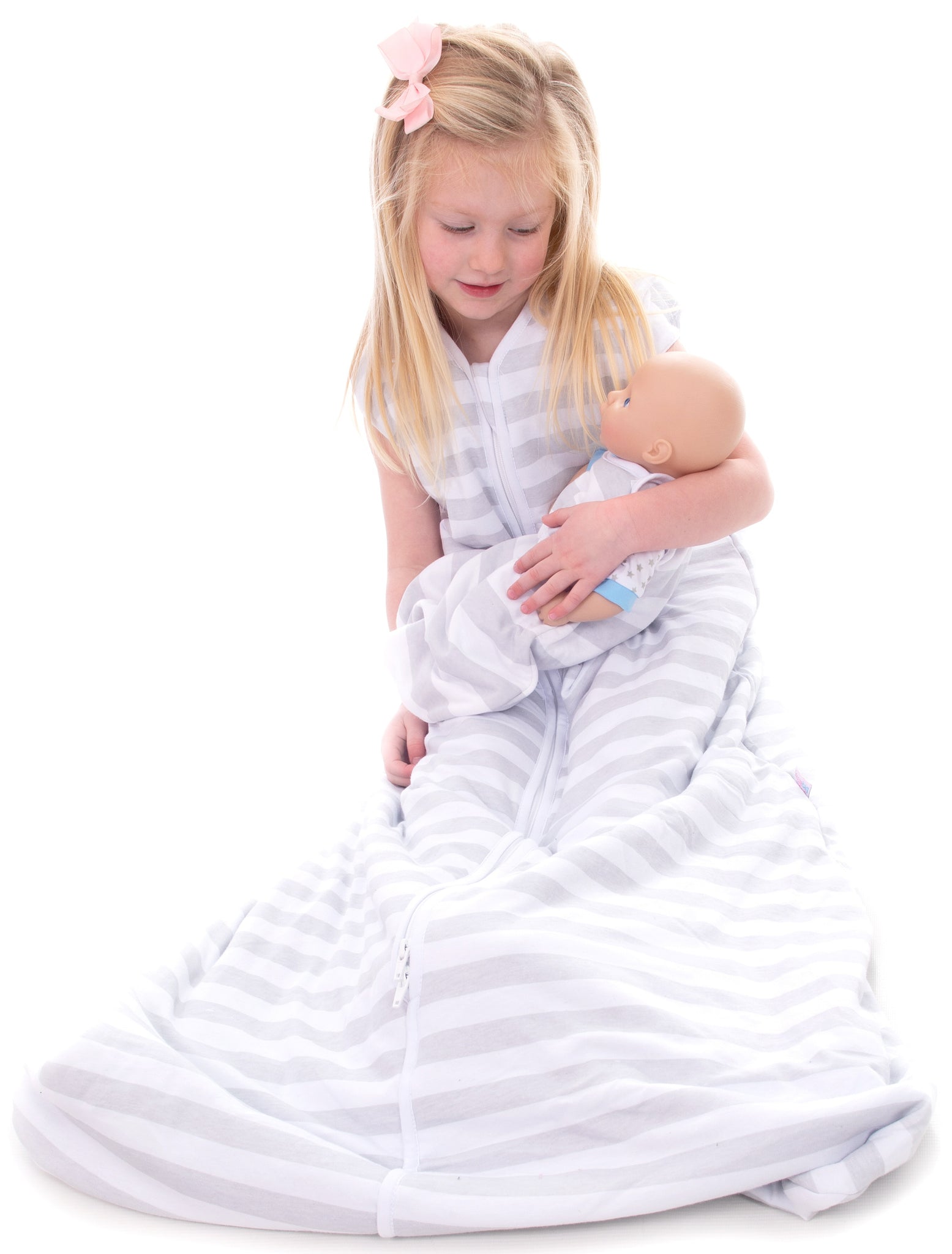 Snoozebag Doll Baby Sleeping Bag Suitable For all Child Toy Dolls Accessory 100% Cotton - Grey Stripe