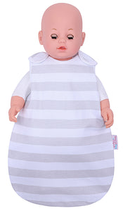 Snoozebag Doll Baby Sleeping Bag Suitable For all Child Toy Dolls Accessory 100% Cotton - Grey Stripe