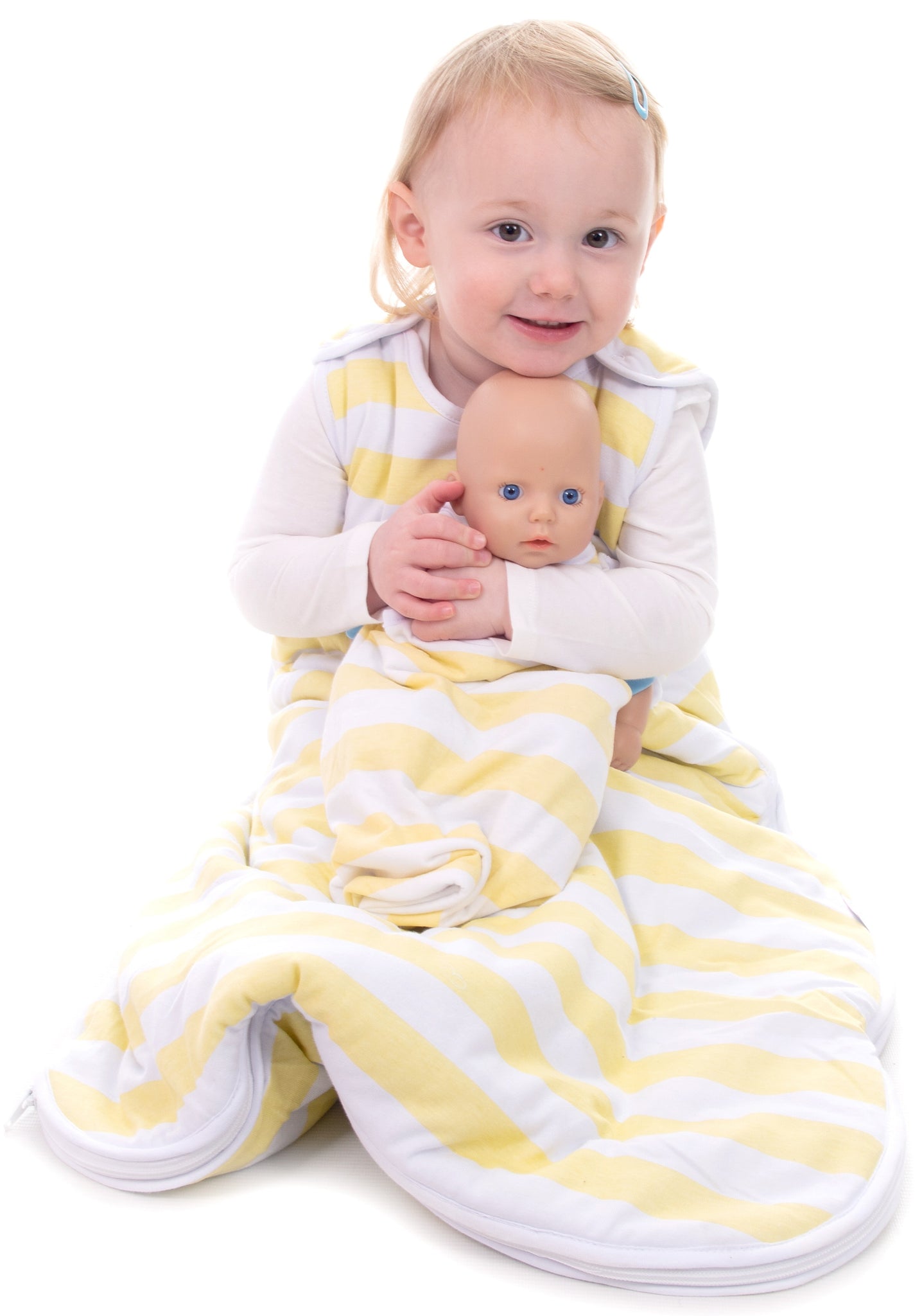 Snoozebag Doll Baby Sleeping Bag Suitable For all Child Toy Dolls Accessory 100% Cotton - Lemon Stripe