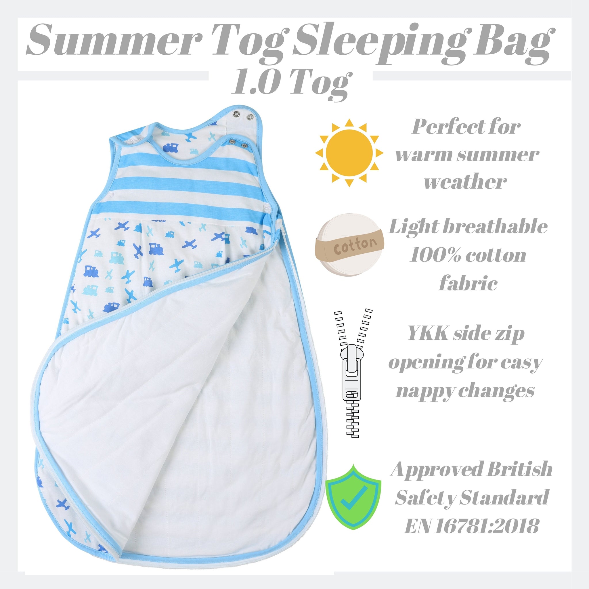 Snoozebag Baby Sleeping Bag Planes & Trains 18-36 Months - 1.0 Tog