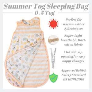 Snoozebag Baby Sleeping Bag Jungle Fun Greys 6-18 Months - Summer 0.5 Tog