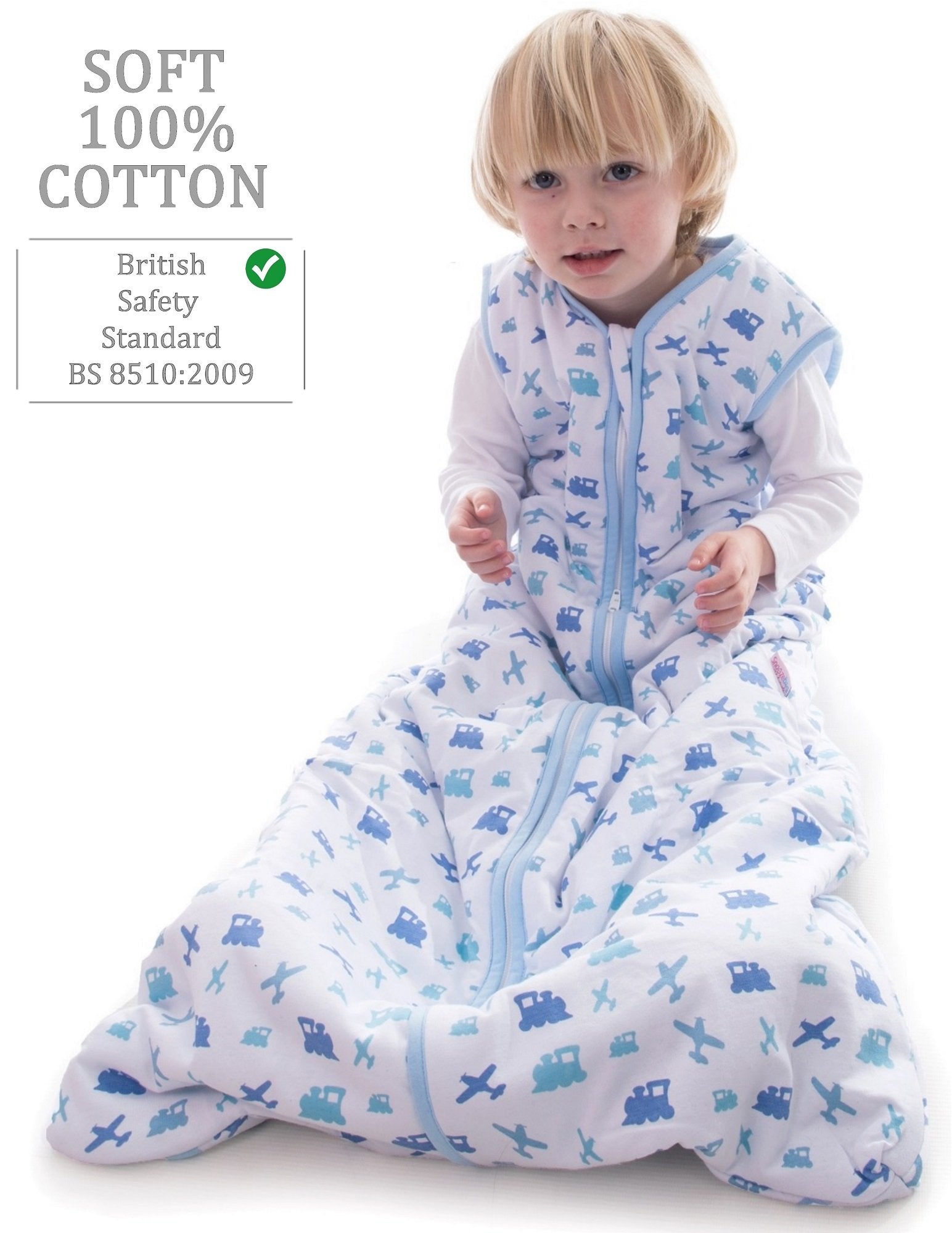 Snoozebag Baby Sleep Bag Planes & Trains 3-6 Years Front Zip 2020 Version 2.5 Tog